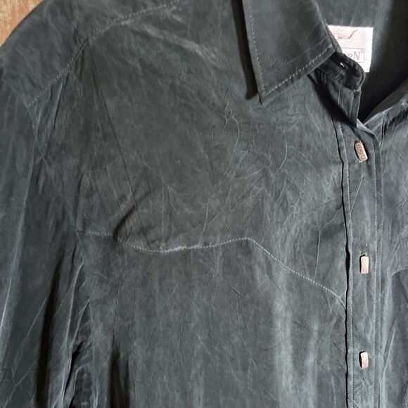 Vintage Longhorn Niver Western Wear Shirt L Large Embossed Silver Oblong Buttons - Picture 5 of 8